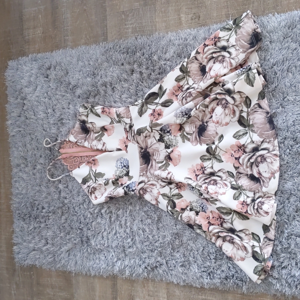 Lace back white floral dress